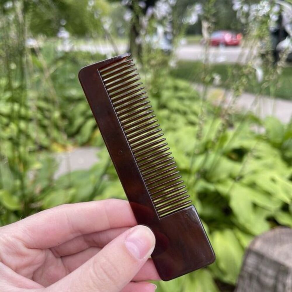 Vintage Hair Comb USA Lucite Hard Plastic Tortoise Shell Print 6" Pocket‎ Purse